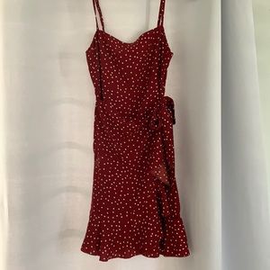 Spaghetti strap poka dot mini dress w tie